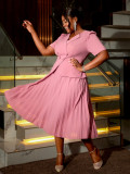 Women Turndown Collar Elegant party pleated dress