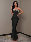 Women pink Soild Strapless Sleeveless beaded party bandage dress