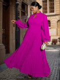 Women hollow Stand Collar lantern sleeve pleated Dress
