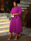 Women Turndown Collar pleated Formal Party pleated Dress
