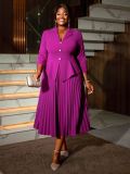Women Turndown Collar pleated Formal Party pleated Dress