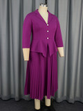 Women Turndown Collar pleated Formal Party pleated Dress
