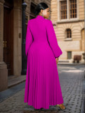 Women hollow Stand Collar lantern sleeve pleated Dress