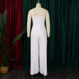 Women's Fashion Sexy Strap Flower Solid Color Pleated Jumpsuit