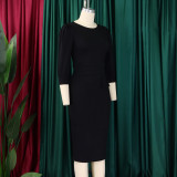 Plus Size Fashion Solid Color Round Neck Ol Bodycon African Dress