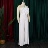 Women's Fashion Sexy Strap Flower Solid Color Pleated Jumpsuit
