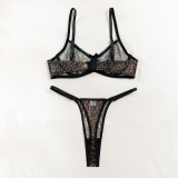 Sexy Lingerie Leopard Print Mesh Underwire Bra Panty Set