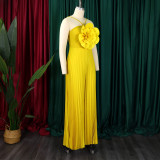 Women's Fashion Sexy Strap Flower Solid Color Pleated Jumpsuit