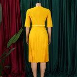 Plus Size Women's Summer Fashion Solid Color Elegant V Neck Pleated African Dress