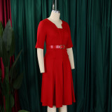 Women Summer Fashion Chic Elegant Solid Color Plus Size African Dress