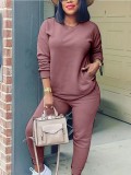 Fashionable Autumn Winter Long Sleeve Solid Color Street Casual Two-Piece Pants Set