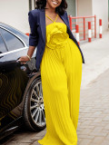 Women's Fashion Sexy Strap Flower Solid Color Pleated Jumpsuit
