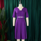 Women Summer Fashion Chic Elegant Solid Color Plus Size African Dress