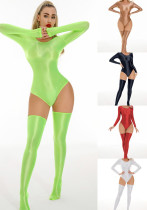 Sexy Solid Color Tight Fitting Bodysuit With Stockings