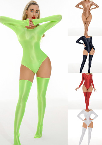 Sexy Solid Color Tight Fitting Bodysuit With Stockings