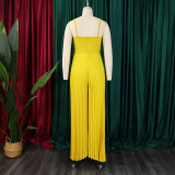 Women's Fashion Sexy Strap Flower Solid Color Pleated Jumpsuit
