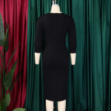 Plus Size Fashion Solid Color Round Neck Ol Bodycon African Dress