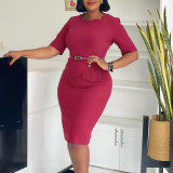 Women's Summer Fashionable Solid Color African Bodycon Dress