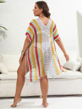 Plus Size Women's Contrast Patchwork Knitting Beach Cover-Up Dress