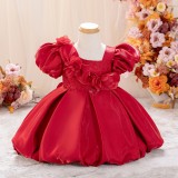 Girls' Puff-Sleeved Princess Dress Christmas Tutu Dress