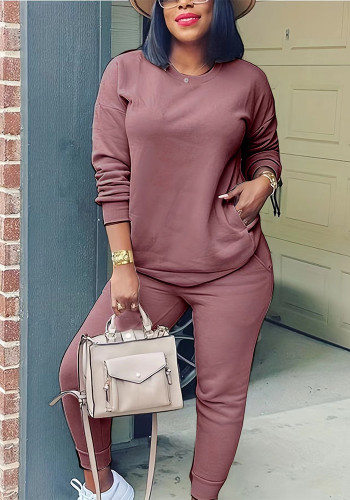 Fashionable Autumn Winter Long Sleeve Solid Color Street Casual Two-Piece Pants Set