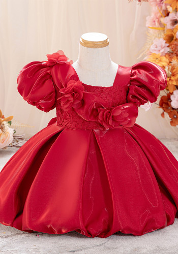 Girls' Puff-Sleeved Princess Dress Christmas Tutu Dress