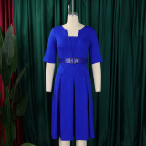 Women Summer Fashion Chic Elegant Solid Color Plus Size African Dress