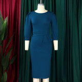 Plus Size Fashion Solid Color Round Neck Ol Bodycon African Dress