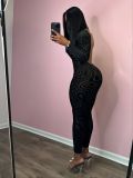 Women's Autumn Winter Printed Sexy Low Back Tight Fitting Jumpsuit
