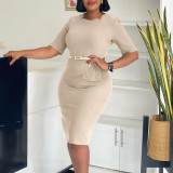 Women's Summer Fashionable Solid Color African Bodycon Dress