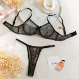 Sexy Lingerie Leopard Print Mesh Underwire Bra Panty Set