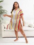 Plus Size Women's Contrast Patchwork Knitting Beach Cover-Up Dress
