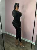 Women's Autumn Winter Printed Sexy Low Back Tight Fitting Jumpsuit