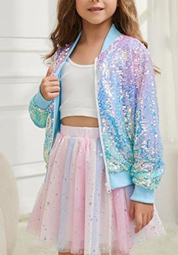 Children's Clothing Sequin Multi-Color Contrast Color Trendy Jacket