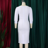 Plus Size Fashion Solid Color Round Neck Ol Bodycon African Dress