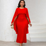 Women's Spring Fashion Chiffon Cape Sequin Bodycon Long Formal Party Dress