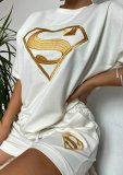 Women's Summer Embroidered Sports Casual Shorts Two Piece Shorts Set