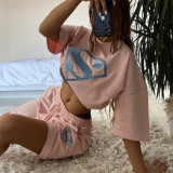 Women's Summer Embroidered Sports Casual Shorts Two Piece Shorts Set
