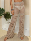 Women's Sexy See-Through Knitting Beach Bell Bottom Casual Pants
