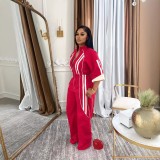 Women's Clothing Stand Collar 7-Quarter Sleeves Slim Waist Zipper Long Jumpsuit