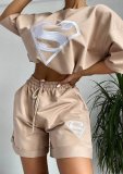 Women's Summer Embroidered Sports Casual Shorts Two Piece Shorts Set