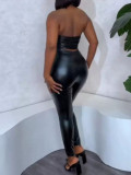 Women Sexy Lace-Up Strapless Top and Pants Two Piece Set