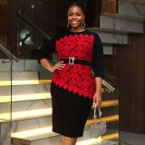 Plus Size Women Lace Contrast Patchwork Dress