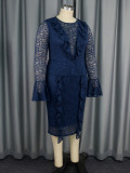 Plus Size Women Elegant Lace Formal Party Bell Bottom Sleeve Dress