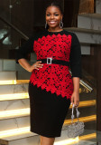 Plus Size Women Lace Contrast Patchwork Dress
