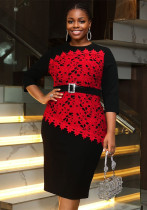 Plus Size Women Lace Contrast Patchwork Dress