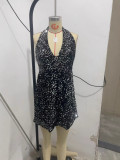 Women Halter Neck V-neck black sexy dress