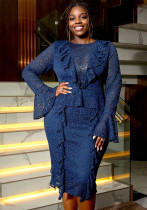 Plus Size Women Elegant Lace Formal Party Bell Bottom Sleeve Dress Plus Size Women Elegant Lace Formal Party Bell Bottom Sleeve Dress