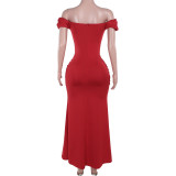 Women Off Shoulder Sexy V-Neck Fishtail Dress