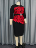 Plus Size Women Lace Contrast Patchwork Dress